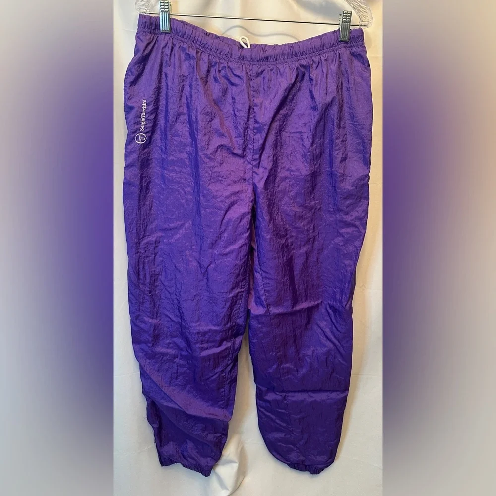 Vintage SERGIO TACCHINI Size 34 Nylon‎ Track Pant Joggers Purple Lined Zip Ankle
